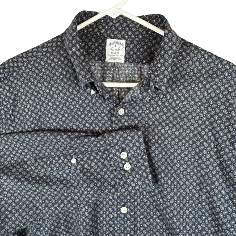 Brooks Brothers Regent Men's Long Sleeve Button Down Micro Paisley Print Size L - Picture 1 of 10